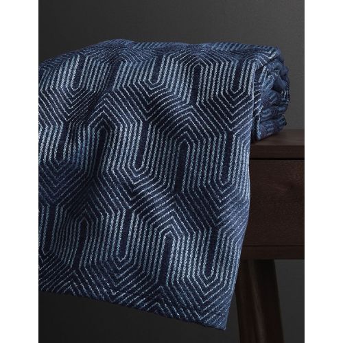 Bufanda para Cama Brunswick, Jacquard Geométrico de Chenille, Poliéster Rayón, Queen, 24x84, Azul Marino